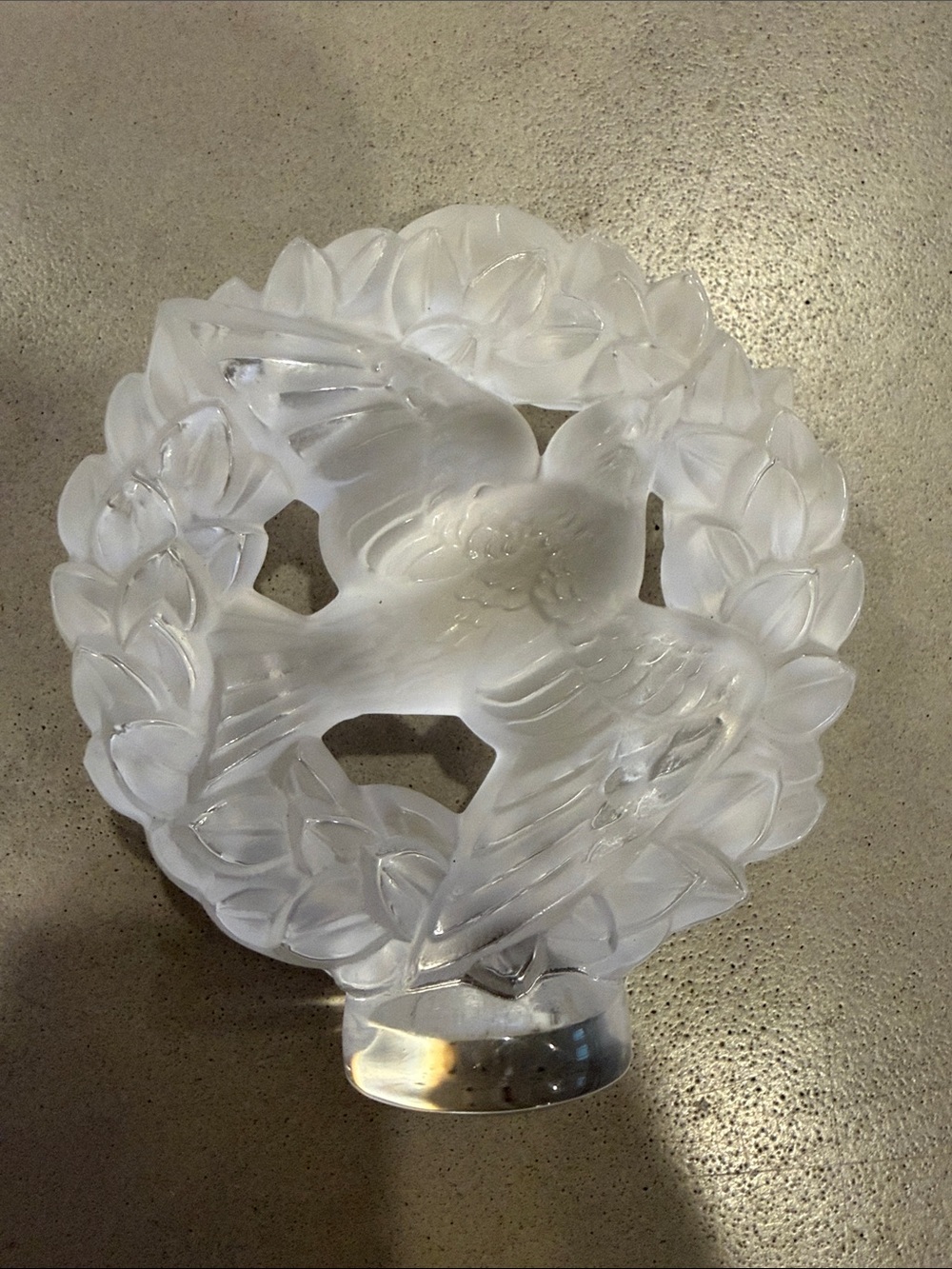 Lalique France “Pax” Dove in Wreath Paperweight